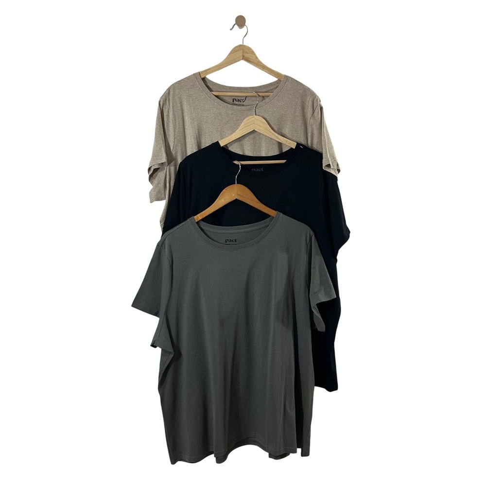 Pact Organic Cotton Short Sleeve T-Shirt Bundle 3-Pack Mens 3XL Green Black Tan